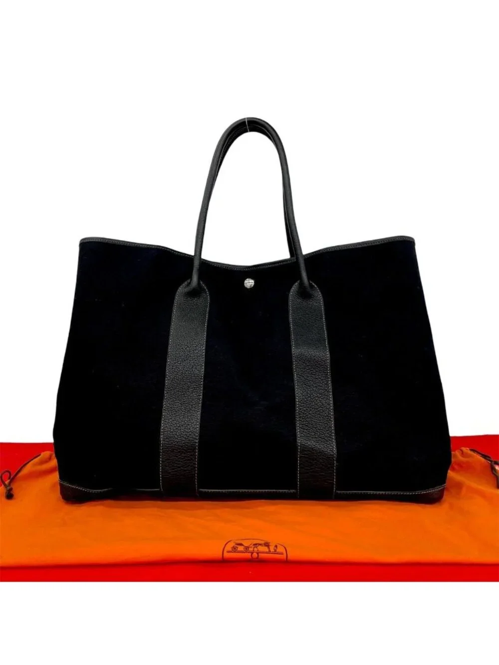 Hermes Garden Party GM Toile Officier Buffalo Leather Tote Bag Black